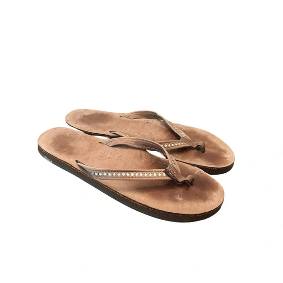 Rainbow Single Layer  Leather 1/2" Narrow Strap with Swarovski Crystals Sandals - Picture 1 of 6